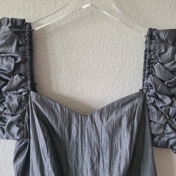 Peasant‎ Puff Sleeve Maxi Dress Size 14 Sweetheart Neckline Prom Evening Gray - Picture 7 of 11